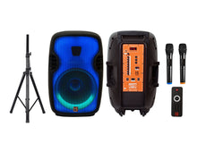 Load image into Gallery viewer, MR DJ FLAME3500LED PRO Portable 15" 2-Way Full-Range Powered/Active DJ PA Speaker with Stand