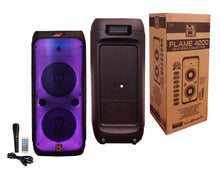 Load image into Gallery viewer, 2 MR DJ FLAME4200 10" X 2 Rechargeable Portable Bluetooth Karaoke Speaker with Party Flame Lights Microphone TWS USB FM Radio