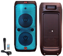Load image into Gallery viewer, MR DJ FLAME4200 10" X 2 Rechargeable Portable Bluetooth Karaoke Speaker with Party Flame Lights Microphone TWS USB FM Radio + 54-LED Slim Par Wash DJ Light