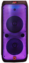 Load image into Gallery viewer, MR DJ FLAME4200 10" X 2 Rechargeable Portable Bluetooth Karaoke Speaker with Party Flame Lights Microphone TWS USB FM Radio + 18-LED Moving Head DJ Light