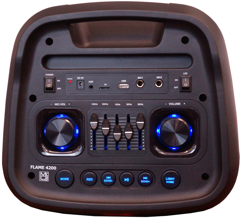 MR DJ FLAME4200 10" X 2 Rechargeable Portable Bluetooth Karaoke Speaker with Party Flame Lights Microphone TWS USB FM Radio