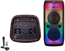 Load image into Gallery viewer, MR DJ FLAME4200 10" X 2 Rechargeable Portable Bluetooth Karaoke Speaker with Party Flame Lights Microphone TWS USB FM Radio + LED Crystal Magic Ball