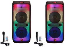 Load image into Gallery viewer, 2 MR DJ FLAME4200 10" X 2 Rechargeable Portable Bluetooth Karaoke Speaker with Party Flame Lights Microphone TWS USB FM Radio