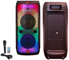 Load image into Gallery viewer, MR DJ FLAME4200 10" X 2 Rechargeable Portable Bluetooth Karaoke Speaker with Party Flame Lights Microphone TWS USB FM Radio