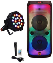 Load image into Gallery viewer, MR DJ FLAME4200 10" X 2 Rechargeable Portable Bluetooth Karaoke Speaker with Party Flame Lights Microphone TWS USB FM Radio + 18-LED Slim Par Wash DJ Light