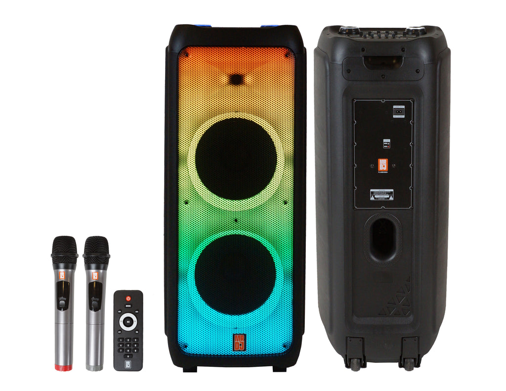 2 MR DJ FLAME5500LED+ 5500W Dual 12” Bluetooth Rechargeable Party Speaker Flame LED Lights 2 Wireless Mic TWS Portable DJ PA System