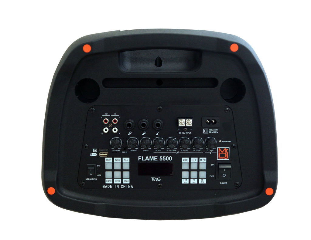 MR DJ FLAME5500LED DUAL 12" TWS Colorful Flame Lighting Rechargeable Bluetooth Speaker 5500 Watts
