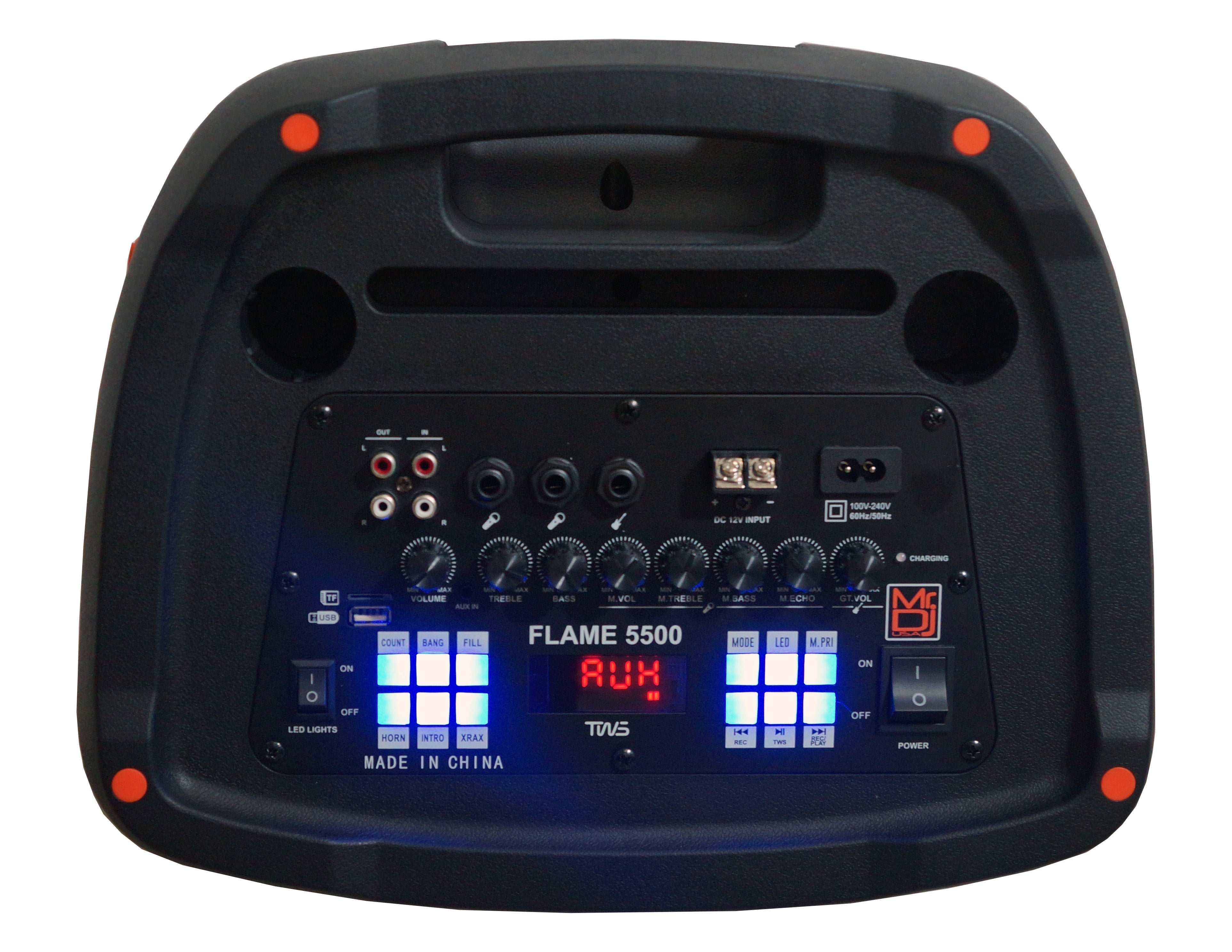 MR DJ FLAME5500LED 2 x 12" Bluetooth PA Party Speakers Liquid Crystal LED TWS FM USB