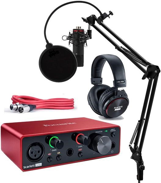 Focusrite Scarlett Solo Studio USB Audio Interface + Microphone + Headphones + XLR Cable + Stand + Shock Mount + Pop Filter
