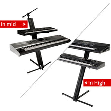 Load image into Gallery viewer, MR DJ KSPRO1500B PRO 2-Tier Black Column Keyboard Stand W Mic Boom Arm + Case