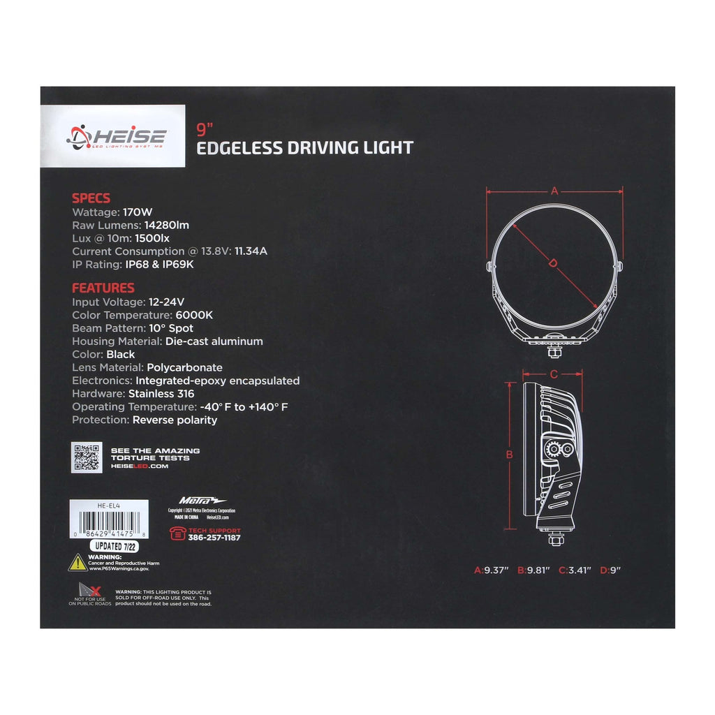 Heise HE-EL4 9" Edgeless Driving Light Spot