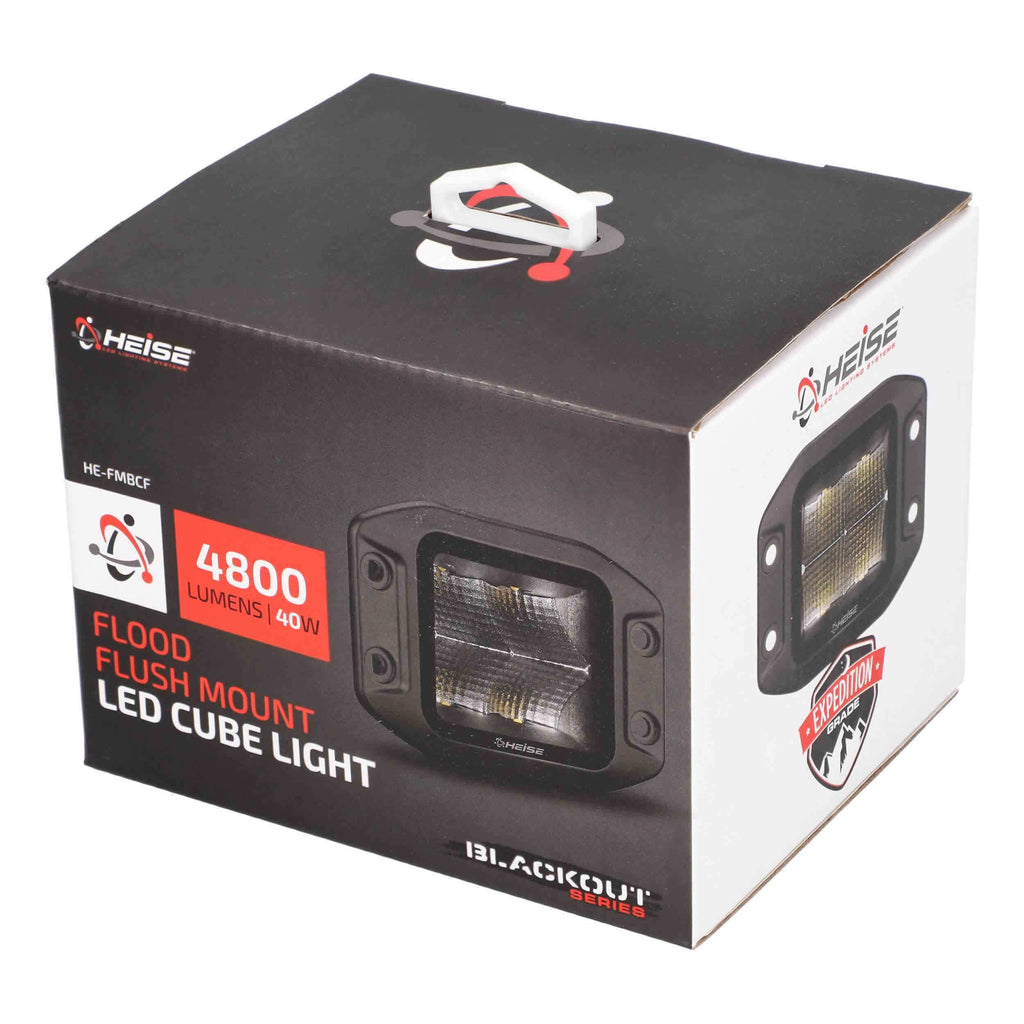 Heise HE-FMBCF Blackout Flush Mount 3.5" Cube 4 LED Light - Flood