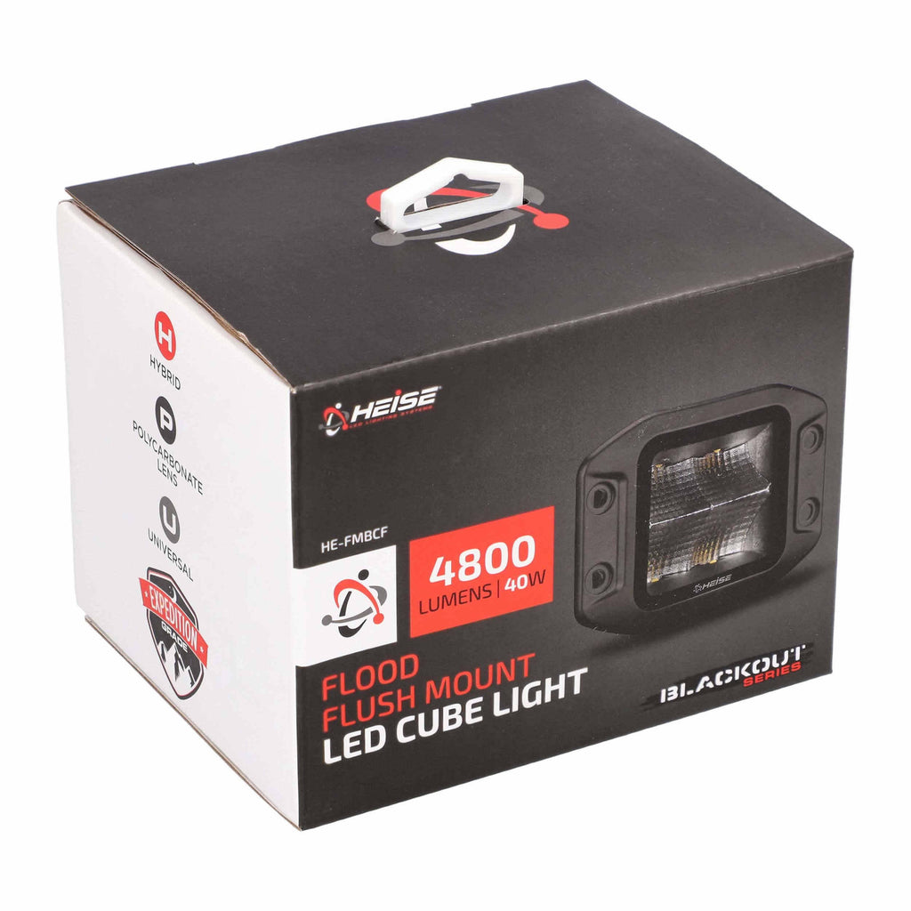 Heise HE-FMBCF Blackout Flush Mount 3.5" Cube 4 LED Light - Flood