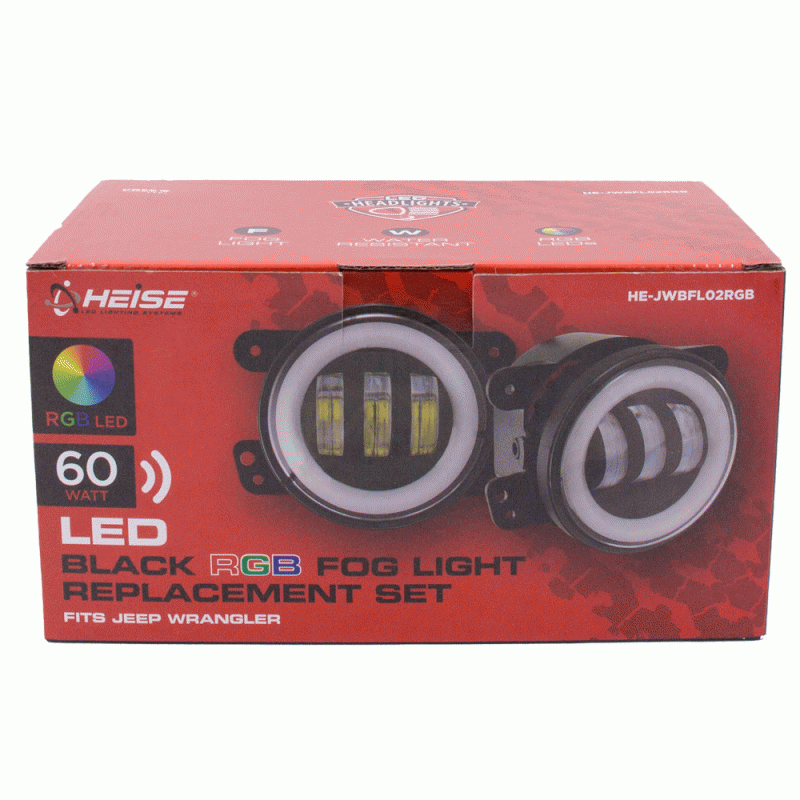 Heise HE-JWBFL02RGB 4 Inch White Angel Eye Halo for 2007 – 2018 Jeep Wranglers JK