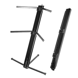MR DJ KSPRO1500B PRO 2-Tier Black Column Keyboard Stand W Mic Boom Arm + Case