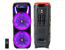 Load image into Gallery viewer, MR DJ HOLLYWOOD+ Dual 15" Rechargeable Portable Bluetooth Karaoke Speaker Party Flame Lights with 2 Wireless Microphone TWS USB FM Radio