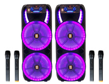 Load image into Gallery viewer, 2 MR DJ HOLLYWOOD+ Dual 15" Rechargeable Portable Bluetooth Karaoke Speaker Party Flame Lights with 2 Wireless Microphone TWS USB FM Radio
