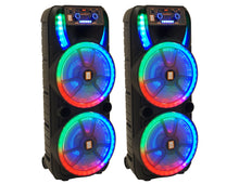 Load image into Gallery viewer, 2 MR DJ HOLLYWOOD+ Dual 15" Rechargeable Portable Bluetooth Karaoke Speaker Party Flame Lights with 2 Wireless Microphone TWS USB FM Radio