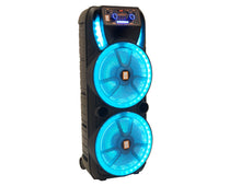 Load image into Gallery viewer, MR DJ HOLLYWOOD+ Dual 15" Rechargeable Portable Bluetooth Karaoke Speaker Party Flame Lights with 2 Wireless Microphone TWS USB FM Radio