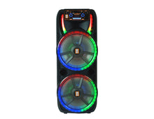 Load image into Gallery viewer, MR DJ HOLLYWOOD+ Dual 15" Rechargeable Portable Bluetooth Karaoke Speaker Party Flame Lights with 2 Wireless Microphone TWS USB FM Radio