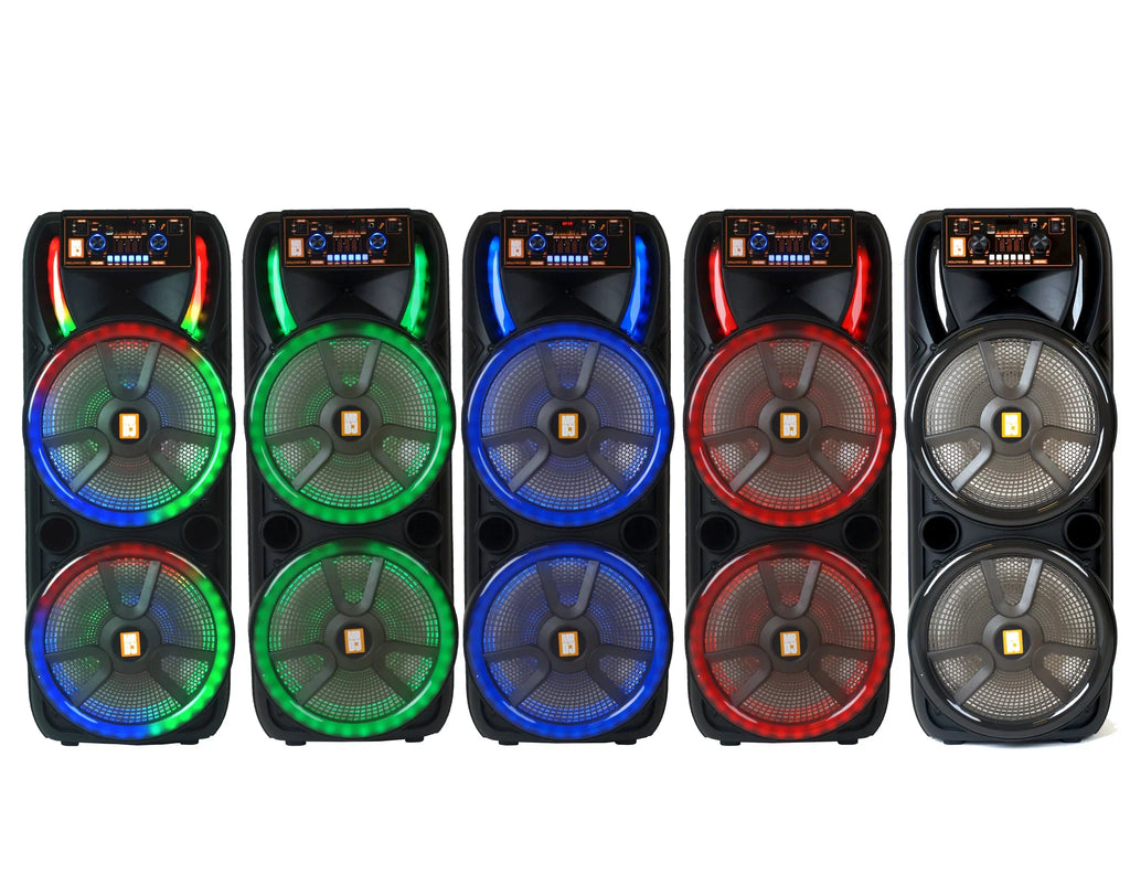 MR DJ HOLLYWOOD+ Dual 15" Rechargeable Portable Bluetooth Karaoke Speaker Party Flame Lights with 2 Wireless Microphone TWS USB FM Radio