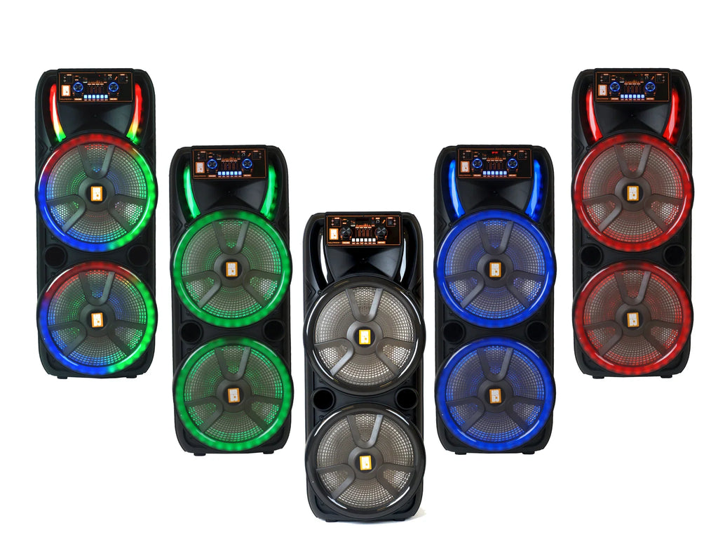 MR DJ HOLLYWOOD+ Dual 15" Rechargeable Portable Bluetooth Karaoke Speaker Party Flame Lights with 2 Wireless Microphone TWS USB FM Radio