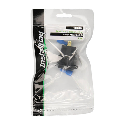 Install Bay IBR87 Dual USB Charger 4.2 Amp Flush Mount - Blue - Retail Pack