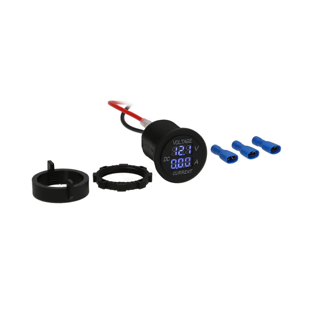 Install Bay IBR93 Voltmeter with Current Blue LED Round - Retail Pack
