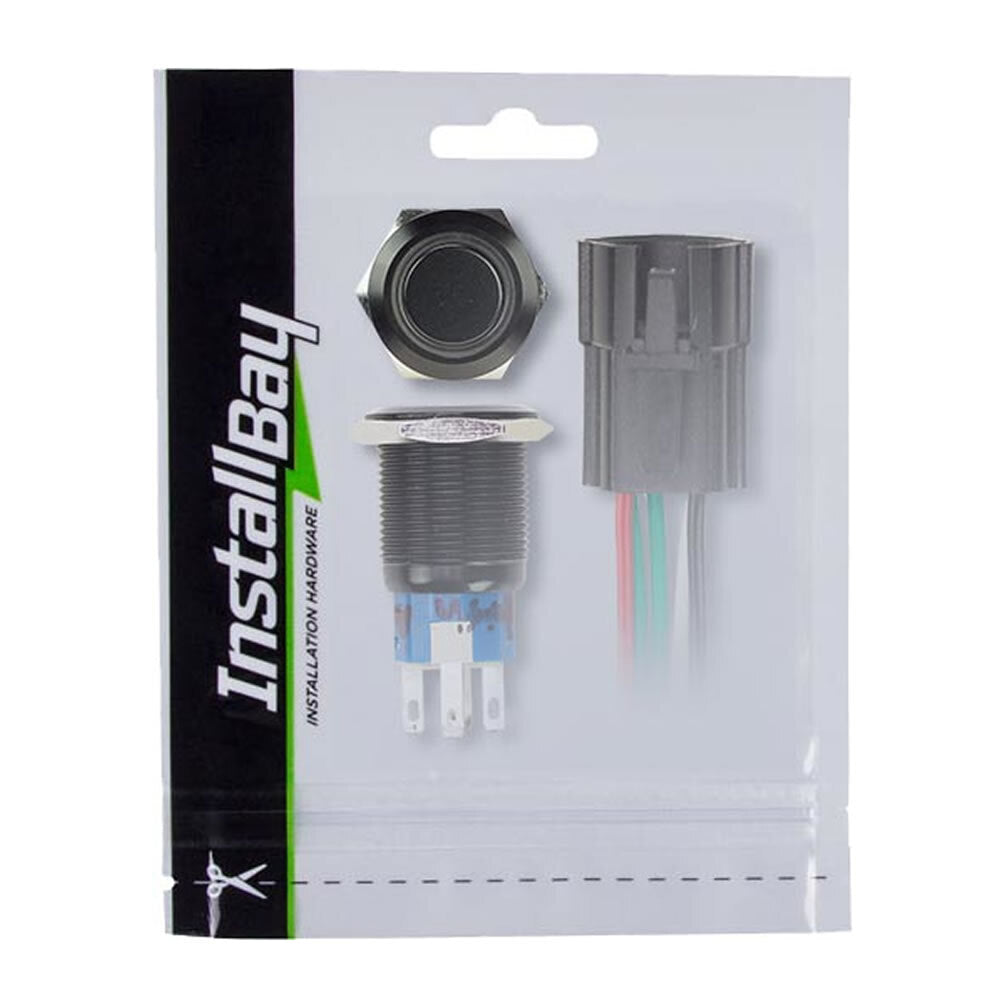 Install Bay IBRBSA16 16MM Black Round Switch W/Latch & Harness - Red