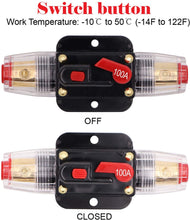 Load image into Gallery viewer, Absolute ICB100 4/8 AWG 100 Amp in-line Circuit Breaker Manual Reset Manual Reset Car Auto Marine Boat Stereo