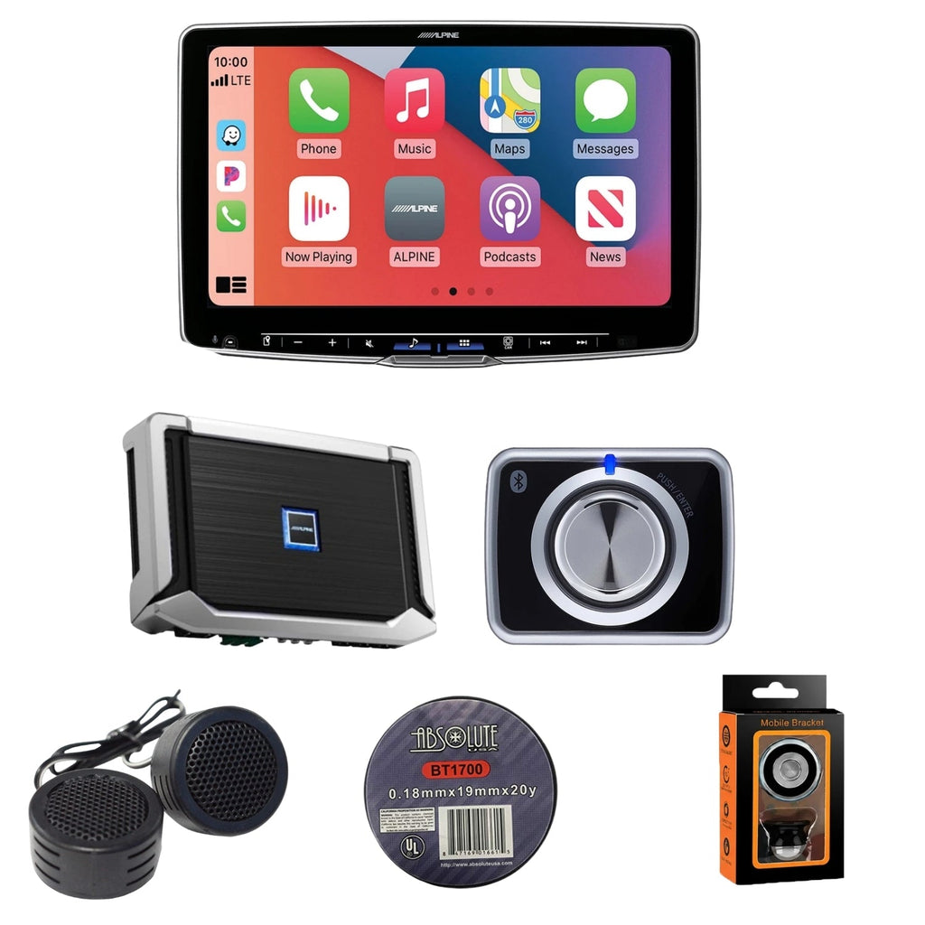 Alpine ILX-F509+X-A90V+RUX-H02 CarPlay/Android Auto Receiver with 900W 5-CH Amp, and Volume/Bass Knob
