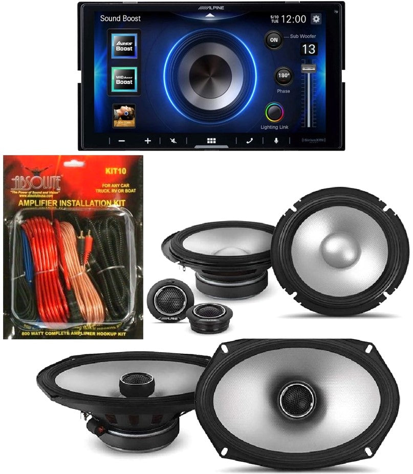 Alpine ILX-W670 Digital Indash Receiver, S-S65C Type S 6.5" Component & S2-S69 6x9" 2-Way Coaxial Speakers & KIT10 Installation AMP Kit