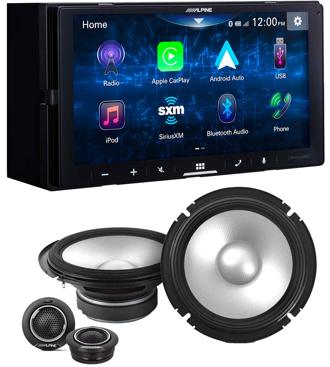 Alpine iLX-W670 7" Multimedia Receiver with Apple CarPlay/Android Auto, and S2-S65C S2-Series 6.5-inch Component 2-Way Speakers Bundle