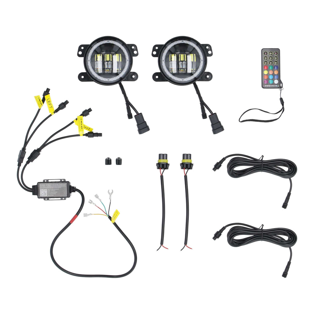 Jeep JP-702RGBFL 4" LED Fog Lights with RGB Halo - Fits Select Jeep® Wrangler 1997-UP* and Jeep® Gladiator 2020-UP* Models