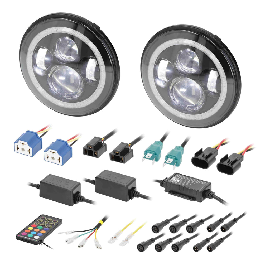 Jeep JP-702RGB 7” LED Headlights with RGB Halo - Fits Select Jeep Wrangler 1997-UP* and Jeep Gladiator 2020-Up* Models