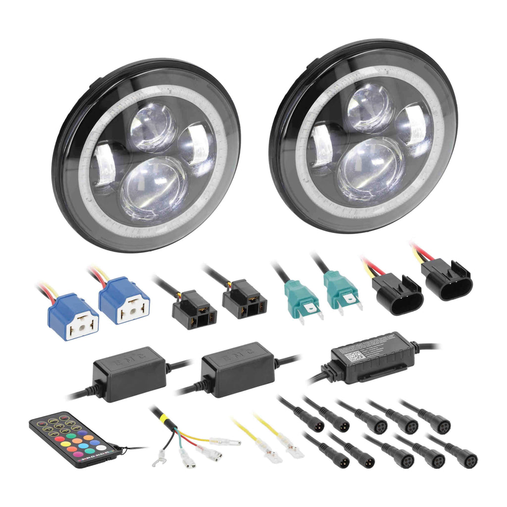 Jeep JP-702RGB 7” LED Headlights with RGB Halo - Fits Select Jeep Wrangler 1997-UP* and Jeep Gladiator 2020-Up* Models