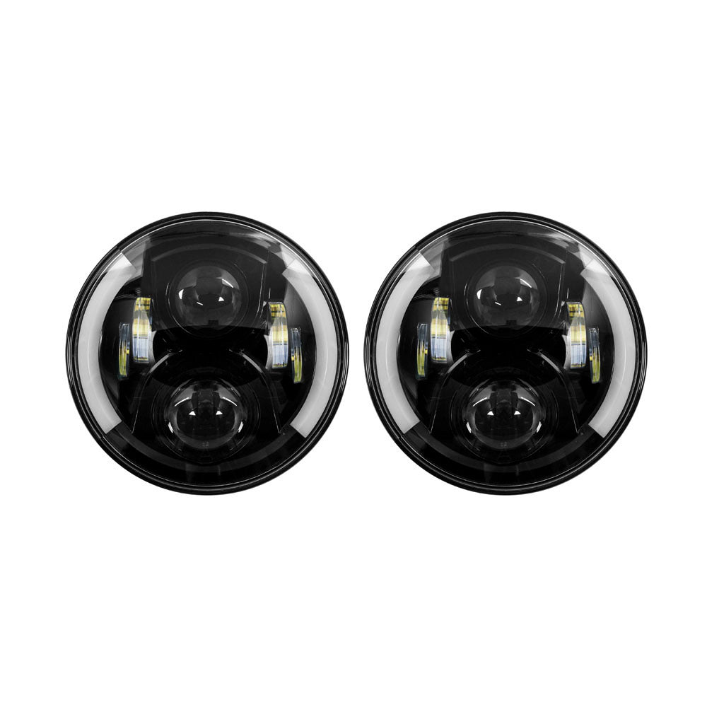 Jeep JP-703B 7" LED Light with Black Face and Partial Halo, 7 Inch, 6 LED