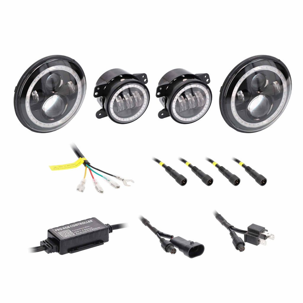 Jeep JP-707RGBKT Chasing Halo LED 7" Headlights & 4" Fog Lights w/Controller
