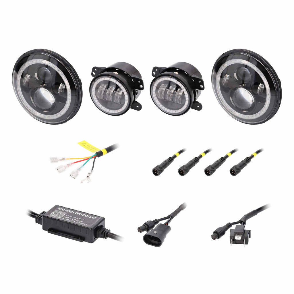 Jeep JP-707RGBKT Chasing Halo LED 7" Headlights & 4" Fog Lights w/Controller