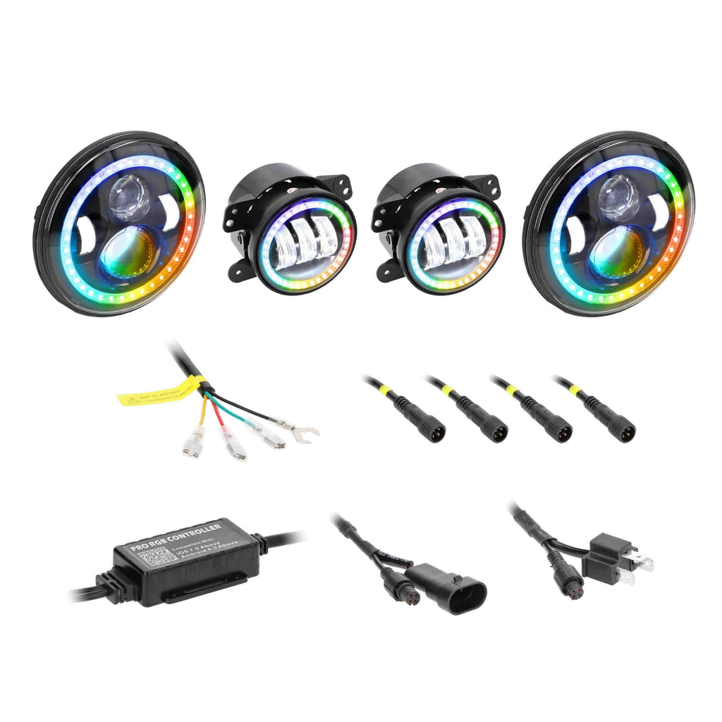 Jeep JP-707RGBKT Chasing Halo LED 7" Headlights & 4" Fog Lights w/Controller