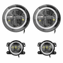 Load image into Gallery viewer, Jeep JP-707RGBKT Chasing Halo LED 7" Headlights &amp; 4" Fog Lights w/Controller