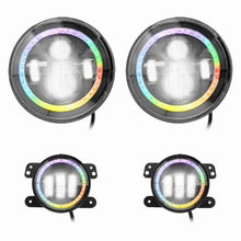 Load image into Gallery viewer, Jeep JP-707RGBKT Chasing Halo LED 7" Headlights &amp; 4" Fog Lights w/Controller