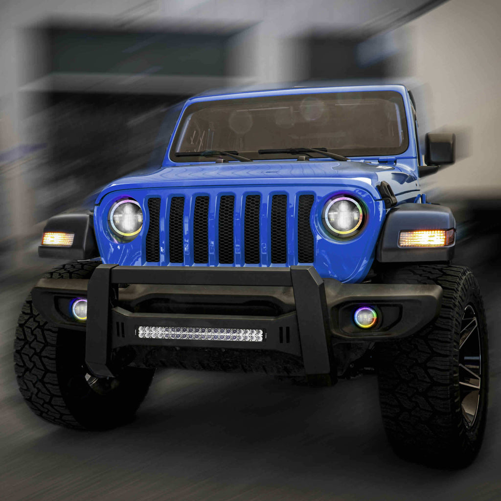 Jeep JP-707RGBKT Chasing Halo LED 7" Headlights & 4" Fog Lights w/Controller
