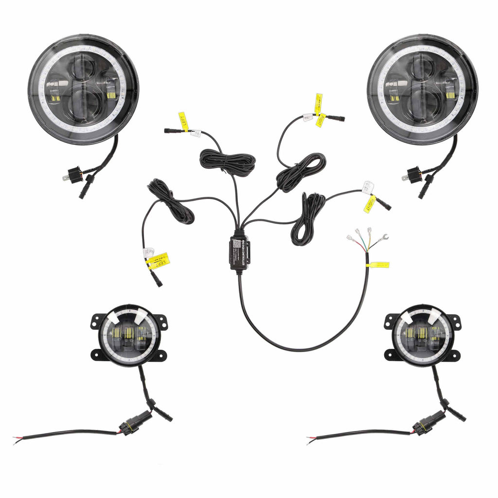 Jeep JP-707RGBKT Chasing Halo LED 7" Headlights & 4" Fog Lights w/Controller