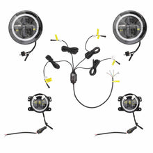 Load image into Gallery viewer, Jeep JP-707RGBKT Chasing Halo LED 7" Headlights &amp; 4" Fog Lights w/Controller
