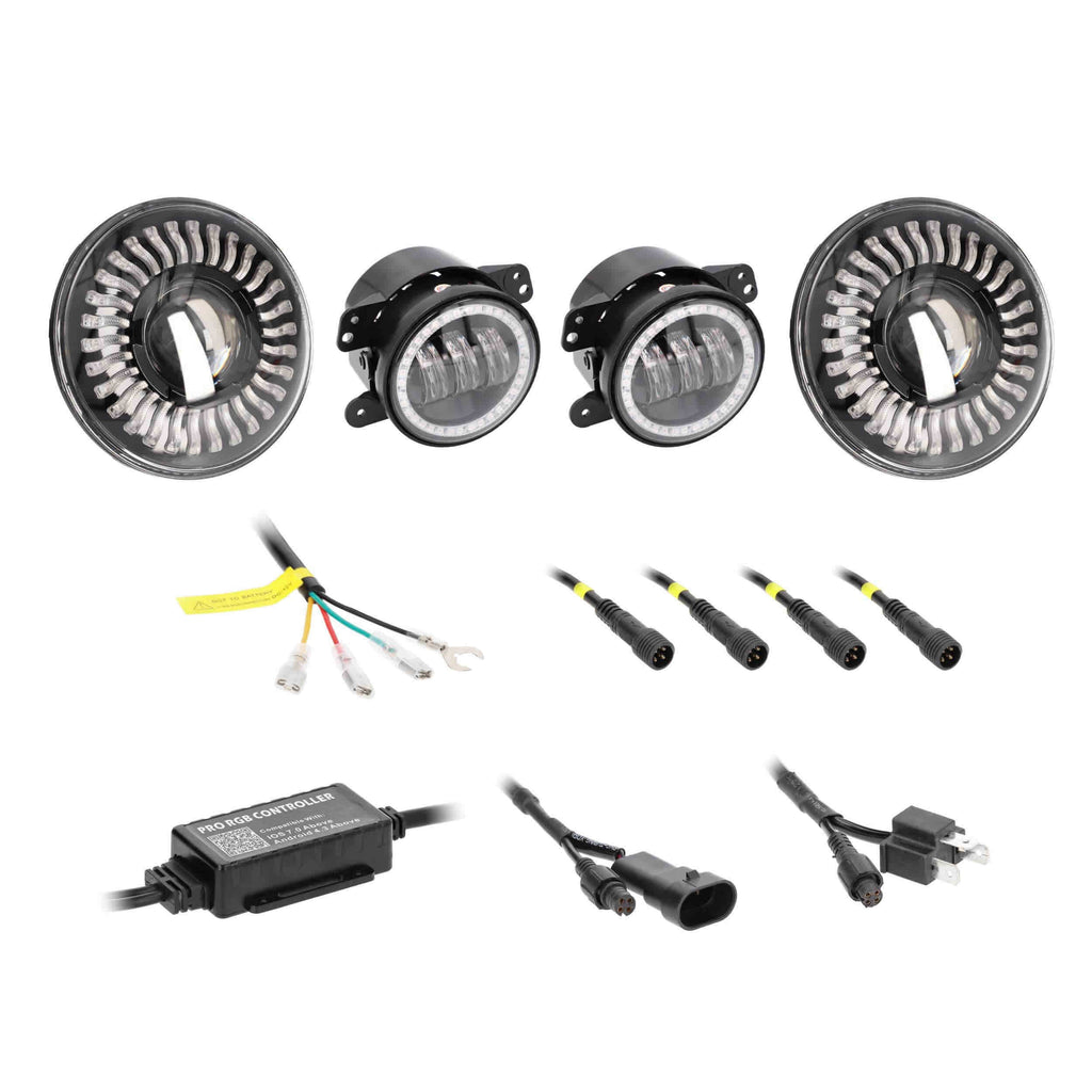 Jeep JP-708RGBKT Chasing RGB 7" Projector lights & 4" Fog Lights w/Controller