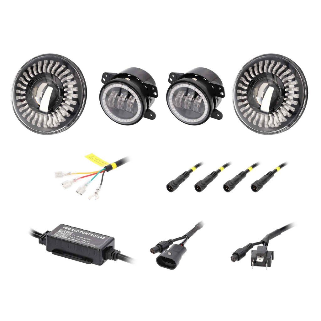 Jeep JP-708RGBKT Chasing RGB 7" Projector lights & 4" Fog Lights w/Controller