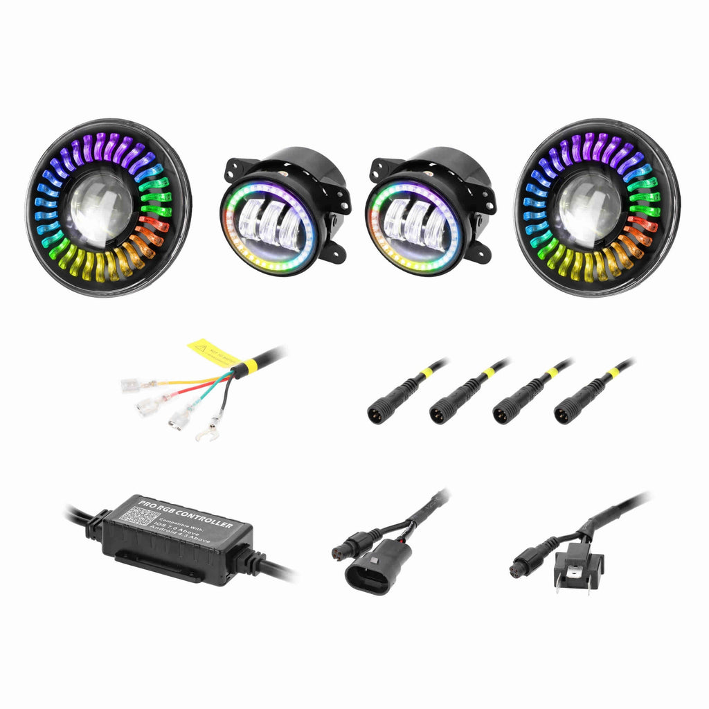 Jeep JP-708RGBKT Chasing RGB 7" Projector lights & 4" Fog Lights w/Controller