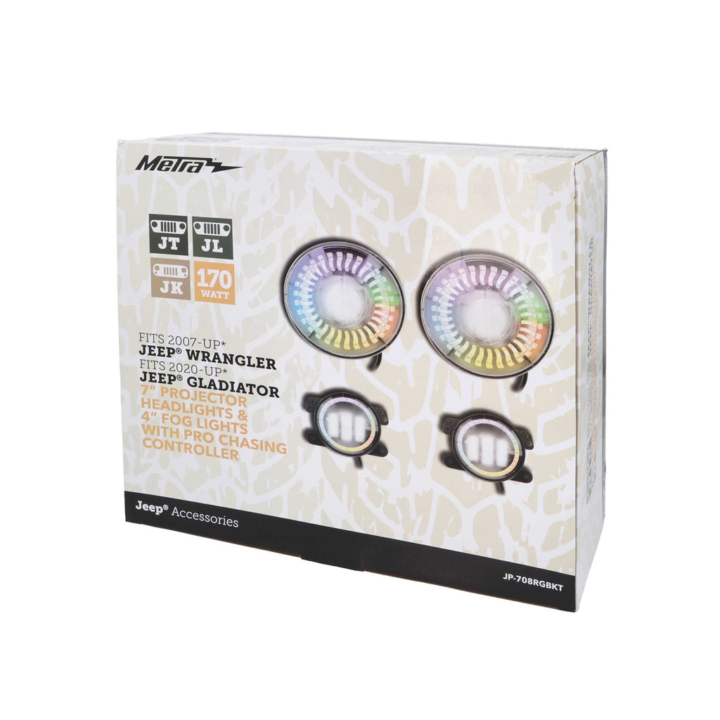 Jeep JP-708RGBKT Chasing RGB 7" Projector lights & 4" Fog Lights w/Controller