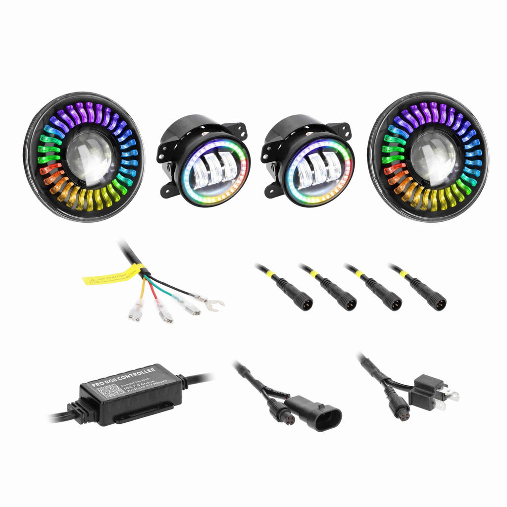 Jeep JP-708RGBKT Chasing RGB 7" Projector lights & 4" Fog Lights w/Controller